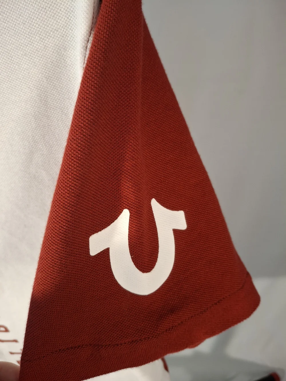 True Religion Split Maroon and White Polo